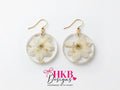 White Blossom Round Resin Earrings