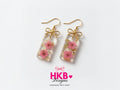 Pink Blossom Rectangle Shape Resin Earrings – Gold Flake Floral