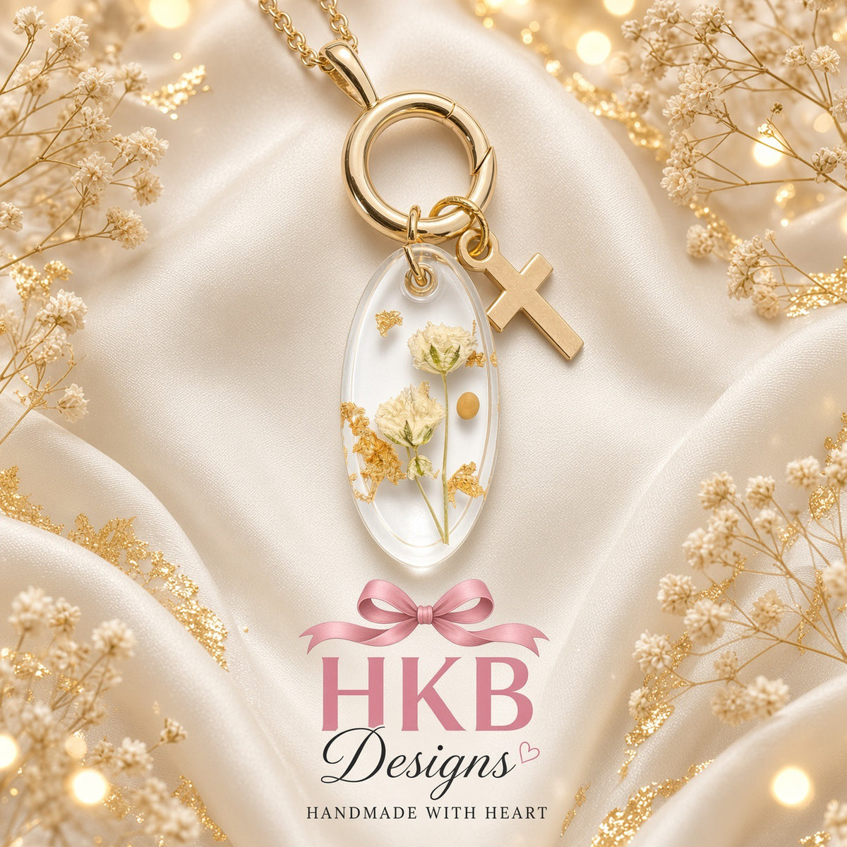 Seeds of Hope Floral Oval Necklace with Cross Charm