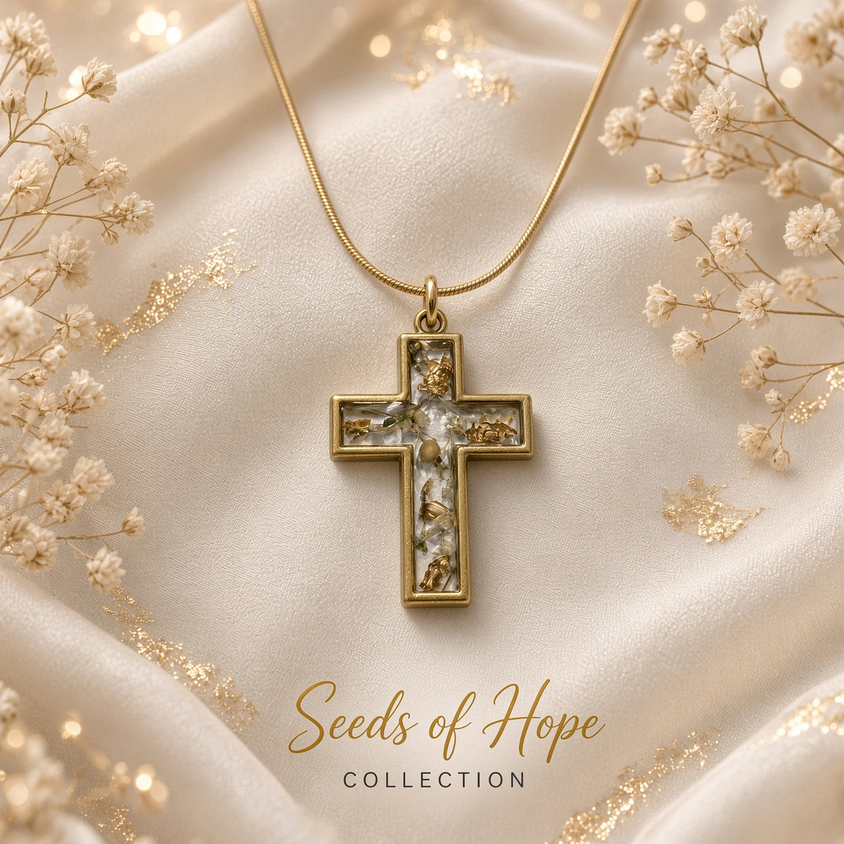 Seeds of Hope Floral Resin Cross Necklace